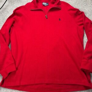 Polo Ralph Lauren Men's XL Quarter Zip Red Long Sleeve Sweater 100% Cotton